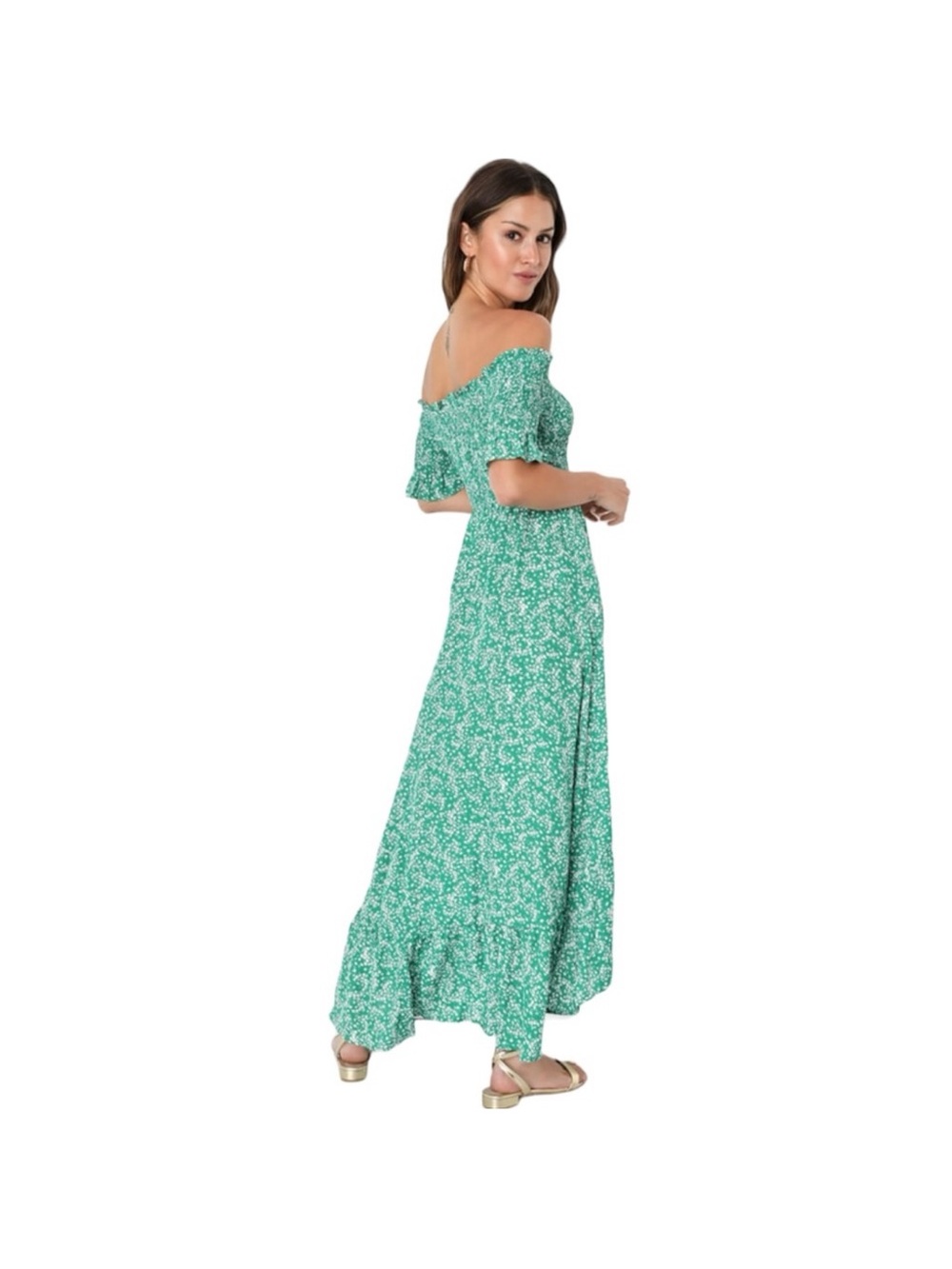 Lulus Green Off-Shoulder Floral Maxi Dress
